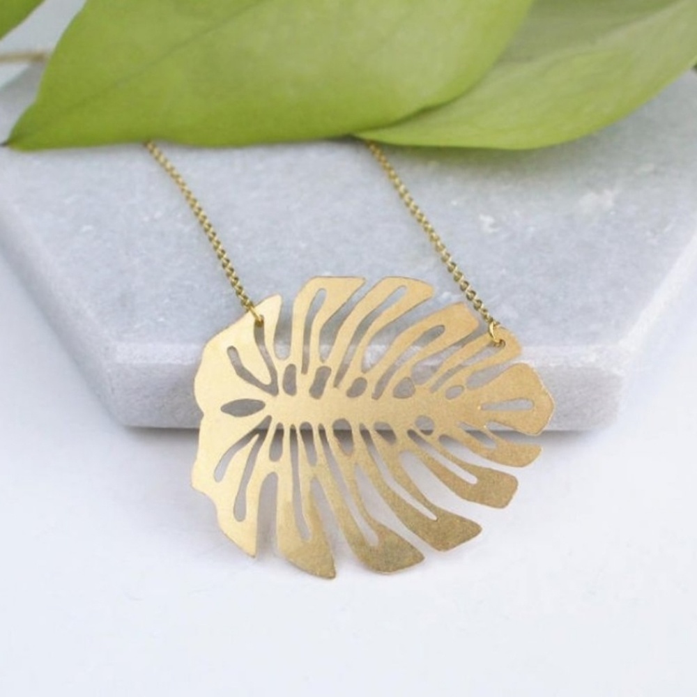 Monstera Leaf Necklace- Brass